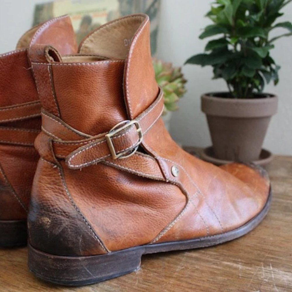 Vintage Dolce & Gabbana Brown Leather Jodhpur Ankle Boots Size 41 Made in Italy